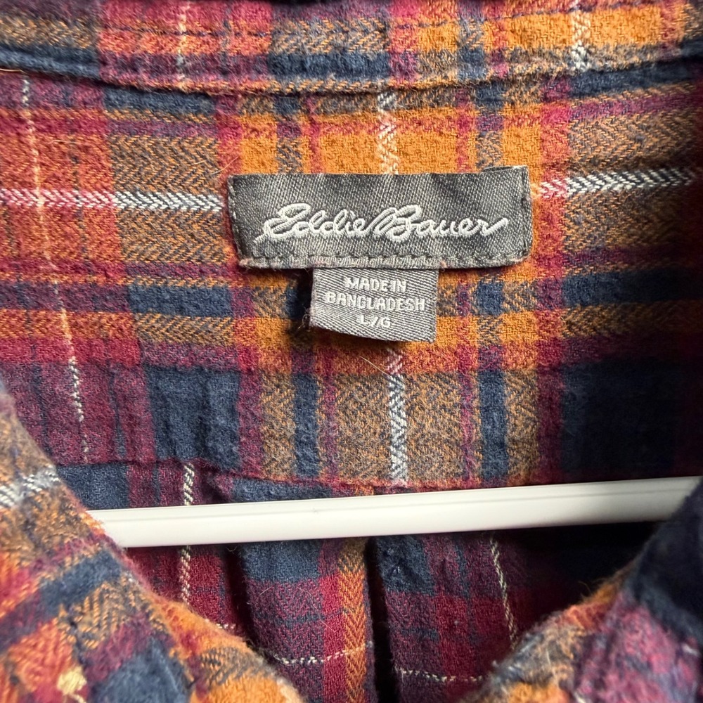 Eddie Bauer Flannel Shirt Large‎ Multicolor Plaid Button Front Cotton - Picture 4 of 6